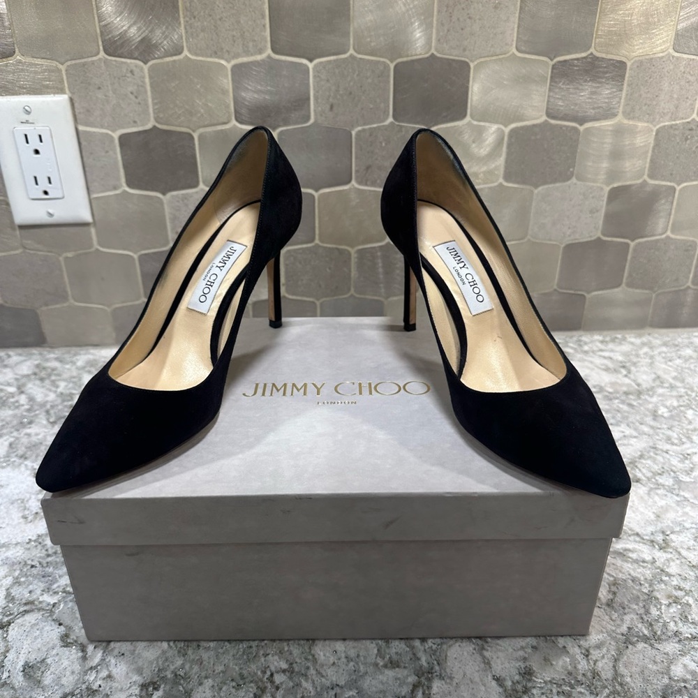 Jimmy Choo Romy 85 Black Suede Pump - Picture 10 of 12